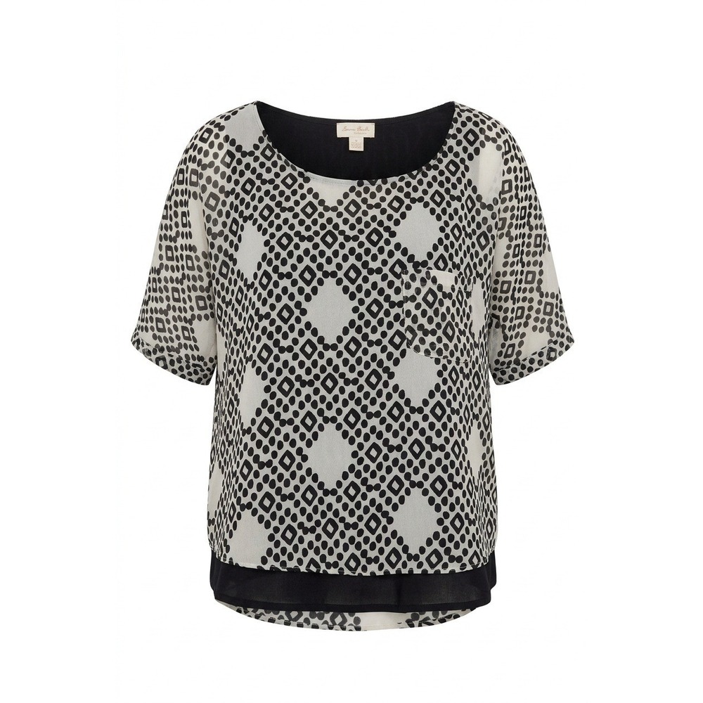 Meadow Rue Anthropologie Layered Geometric Print Blouse Black White Medium